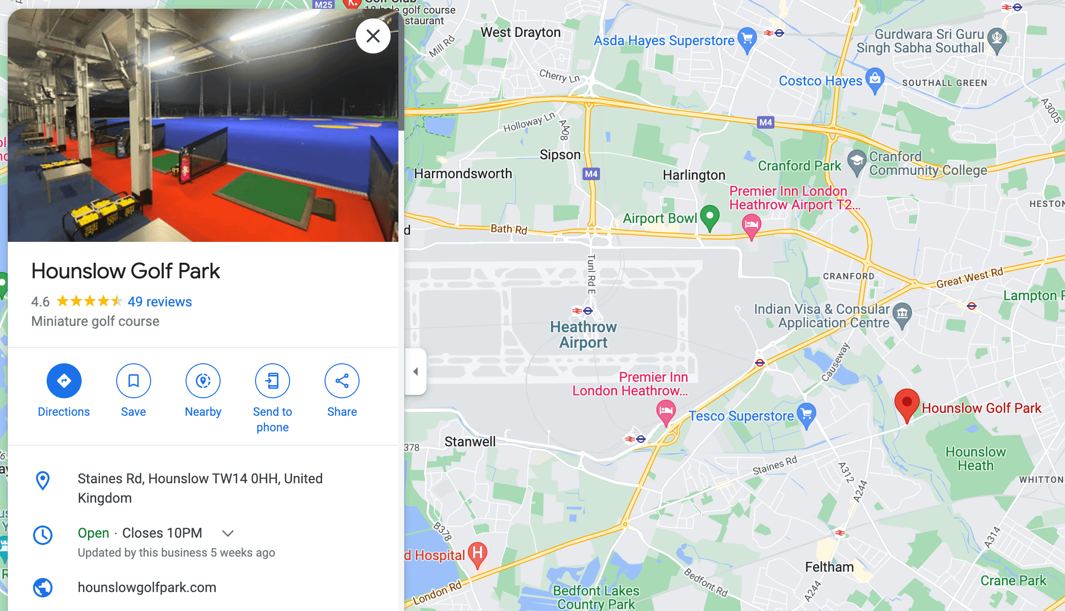 Google Maps search near Heathrow Airport
